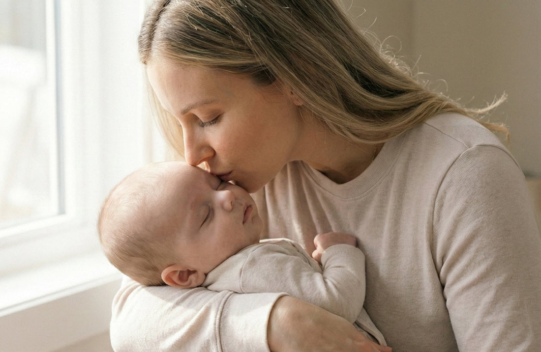 Mother kissing baby