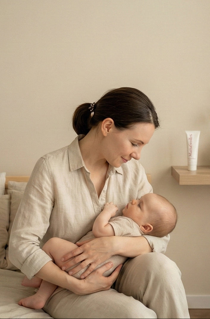 Mother sitting with baby